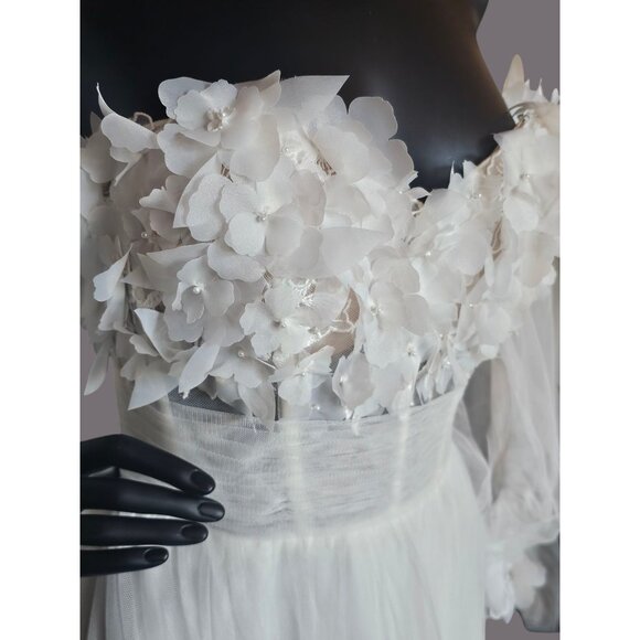 Ivory/Latte Floral Full Tulle Wedding Gown/Removeable Sleeves - Sincerity - Picture 7 of 16